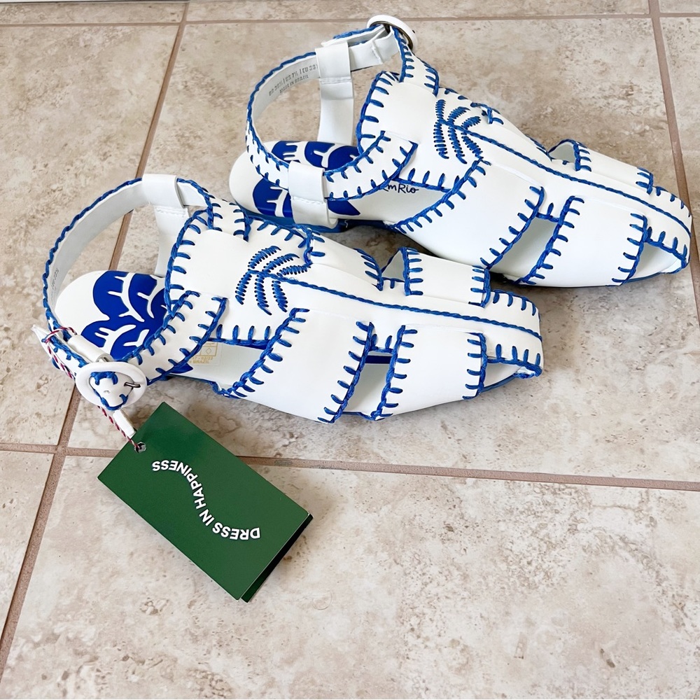 NEW Farm Rio Blue Palm Tree leather Sandal flats - Picture 6 of 8